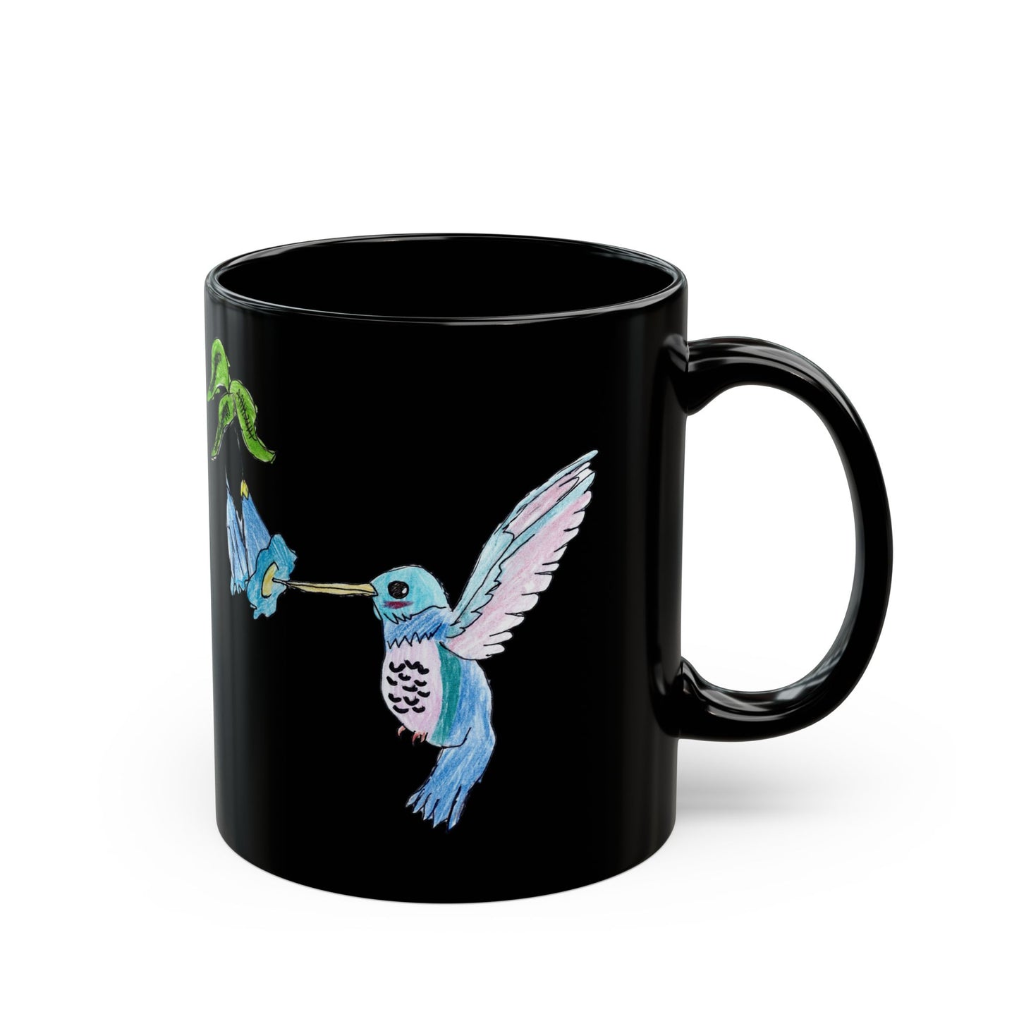 Mug - Hand Drawn Hummingbird and Flower Design