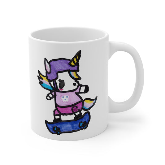 Mug 11oz Funny Unicorn Skateboard Hand Drawn