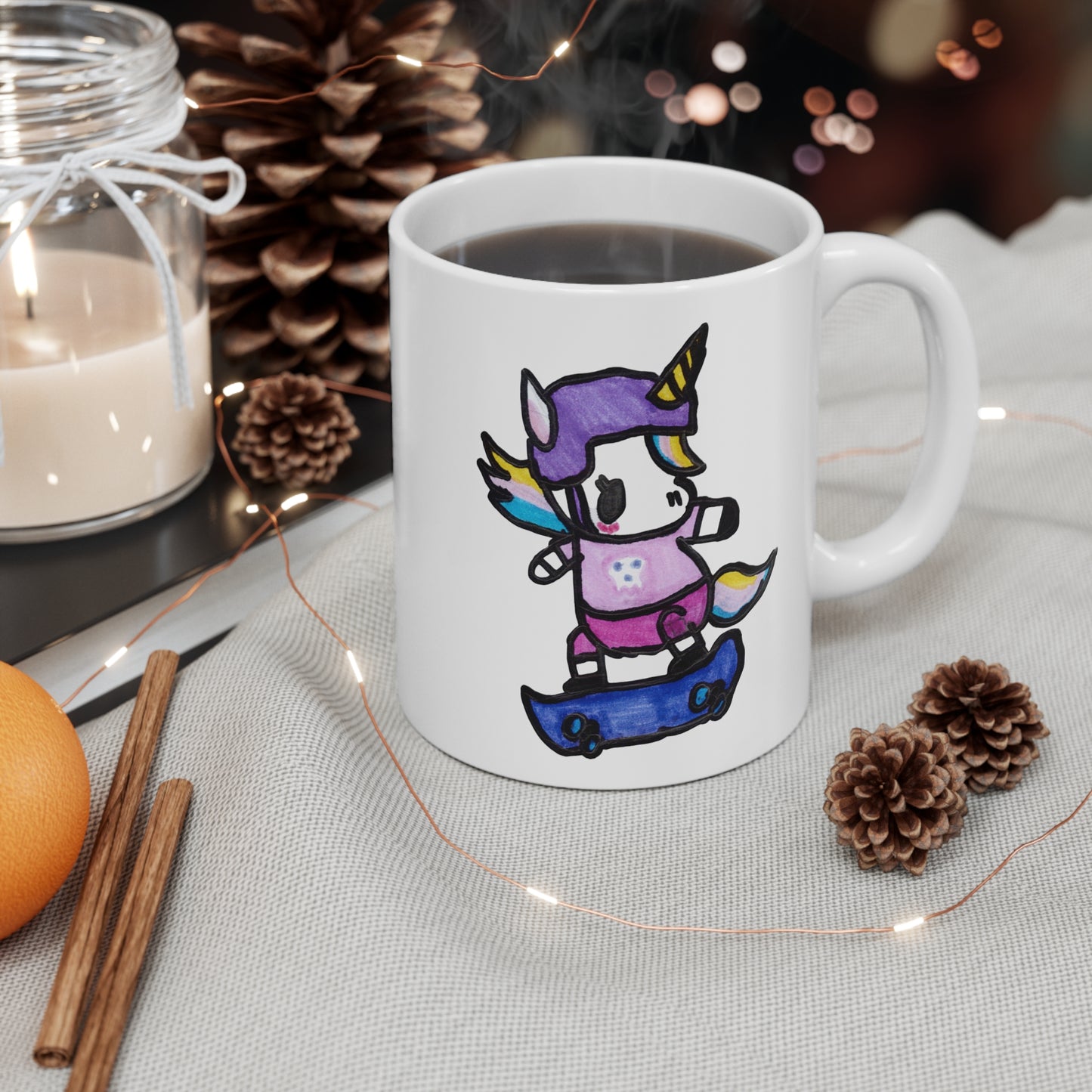 Mug 11oz Funny Unicorn Skateboard Hand Drawn