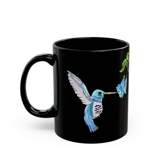 Mug - Hand Drawn Hummingbird and Flower Design