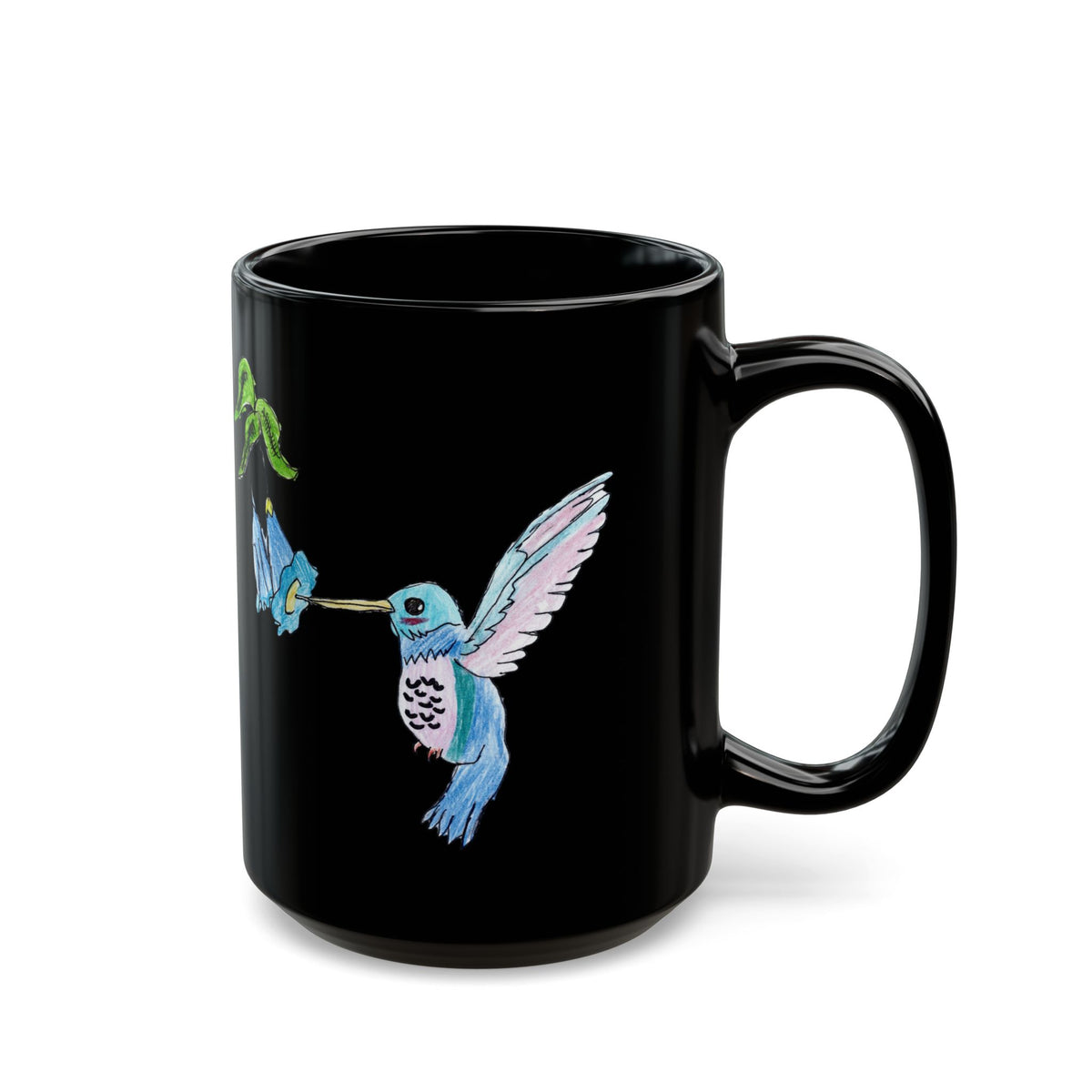 Mug - Hand Drawn Hummingbird and Flower Design