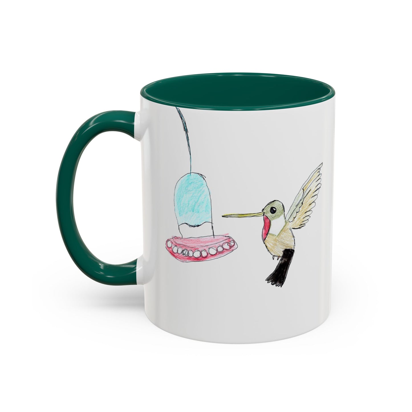 Green Hummingbird Hand Drawn Coffee Mug