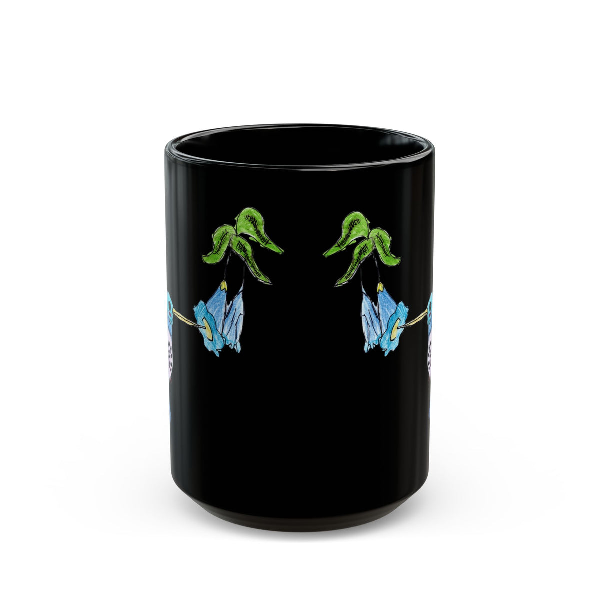 Mug - Hand Drawn Hummingbird and Flower Design