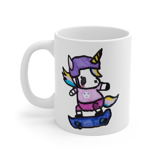 Mug 11oz Funny Unicorn Skateboard Hand Drawn