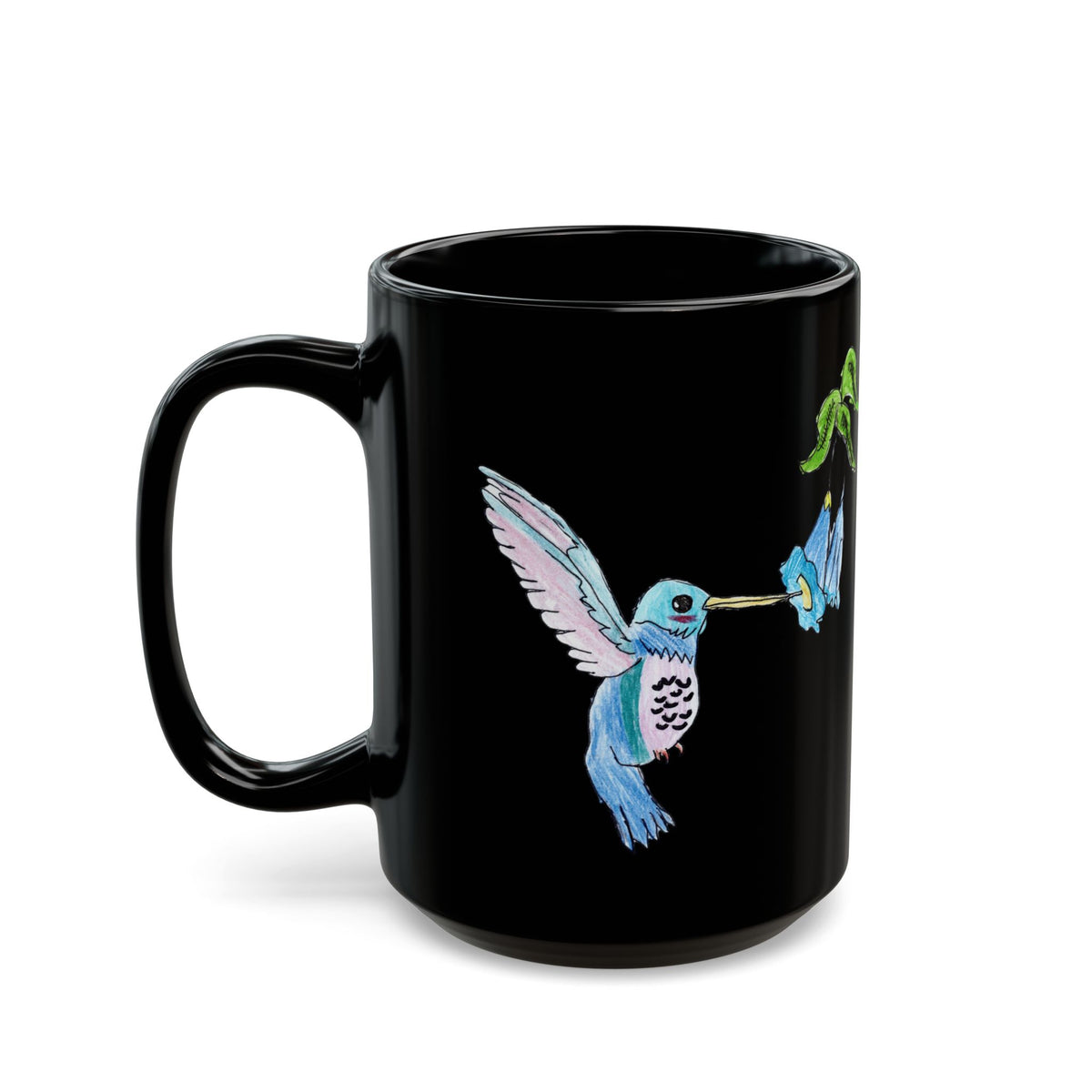 Mug - Hand Drawn Hummingbird and Flower Design