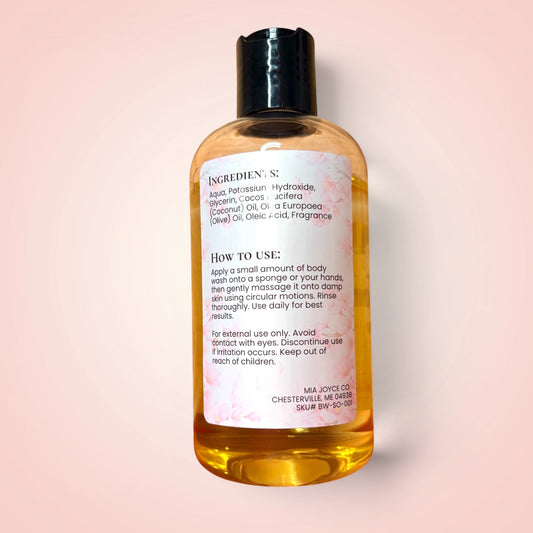 Bottle of skincare product with label on a pink background